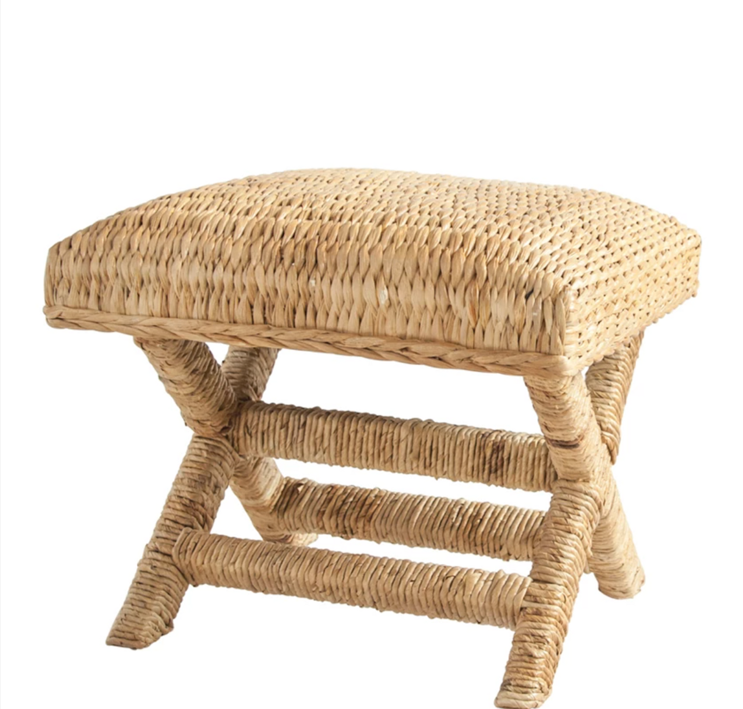 Woven Water Hyacinth and Wood Stool