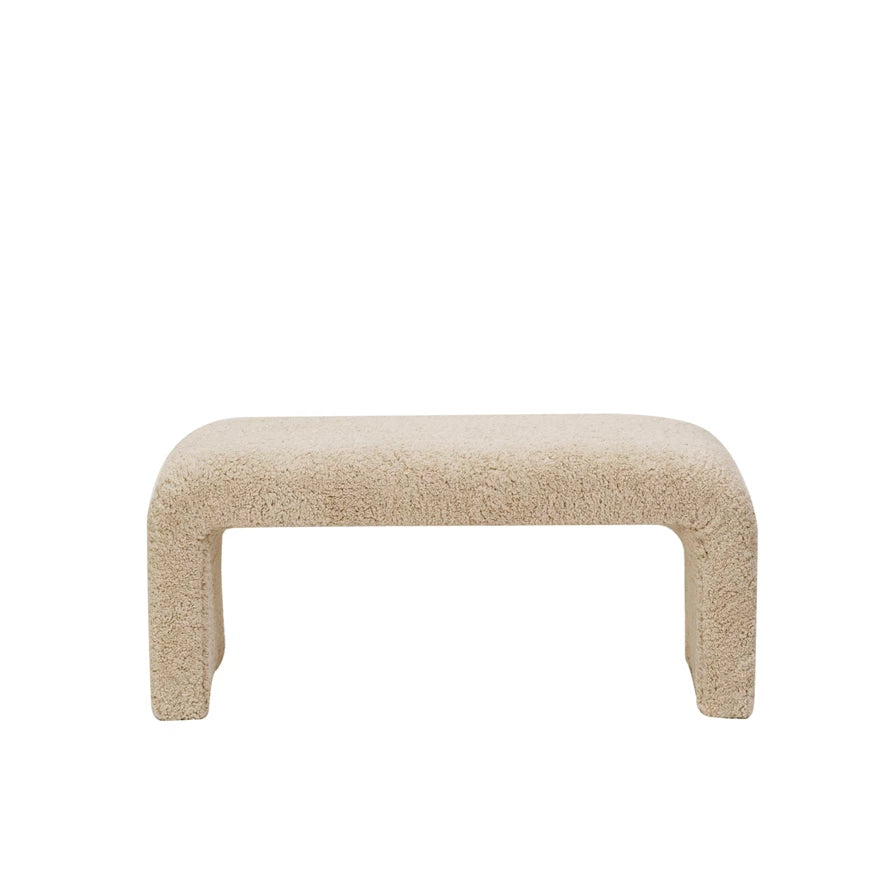 Beige Boucle Upholstered Bench