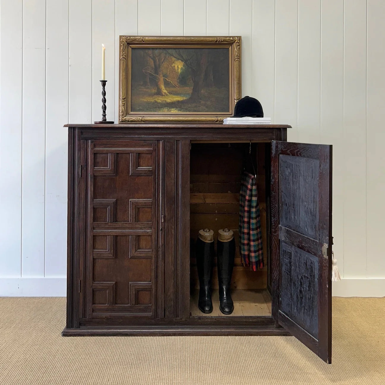 Antique English William III Oak Clothes Cupboard