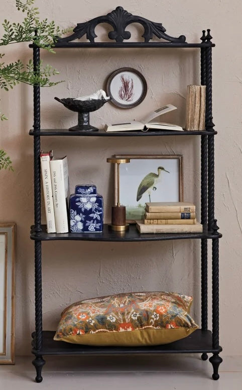 Carved Three Tier Wood Shelf