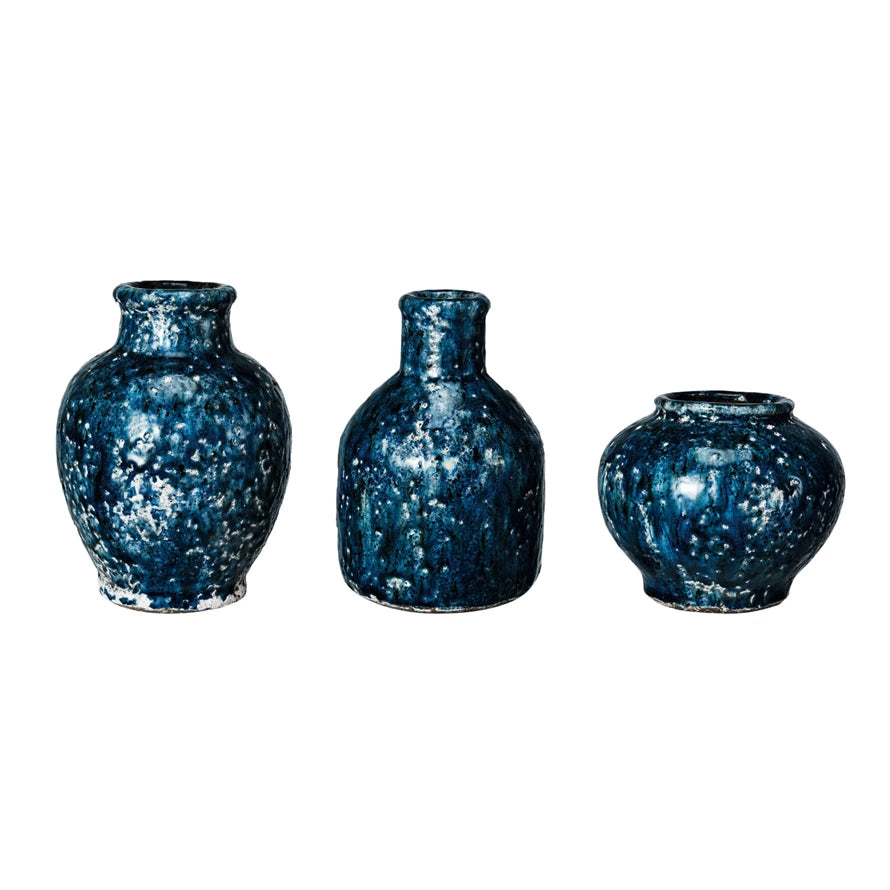 Navy Glazed Vases — Set